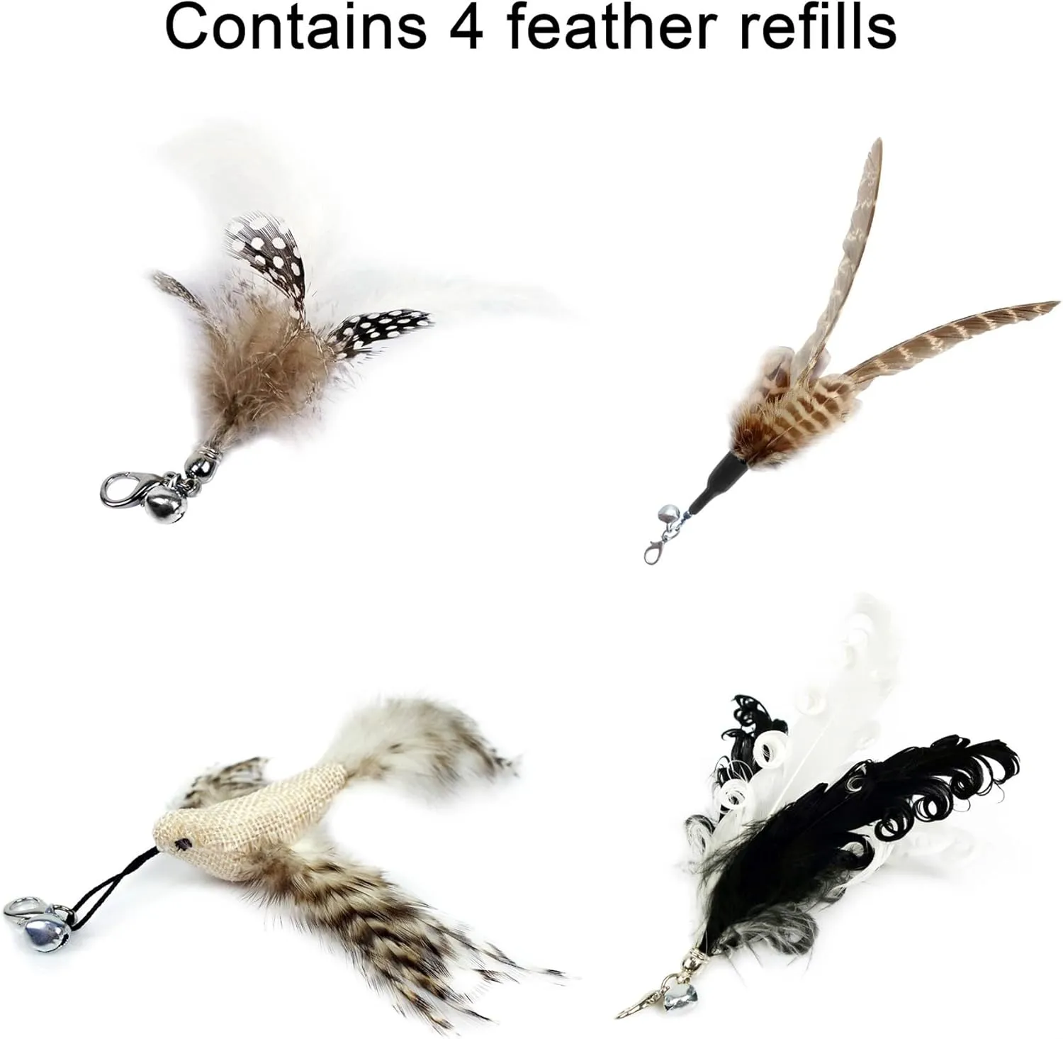 Cat Wand Toys,Interactive Bird Toy Set,35'' Flexible Steel Wire and 4Pcs Feather Refills,Teaser Toys for Indoor Cat and Kitten.