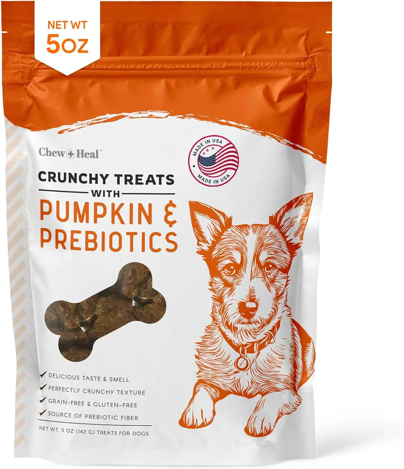 Chew   Heal Labs Crunchy Biscuits for Dogs - 5 oz of Healthy Dog Treats for Medium, Small, and Large Dog Breeds - Made with Pumpkin, Prebiotics, Agave Inulin, and More - Made in The USA