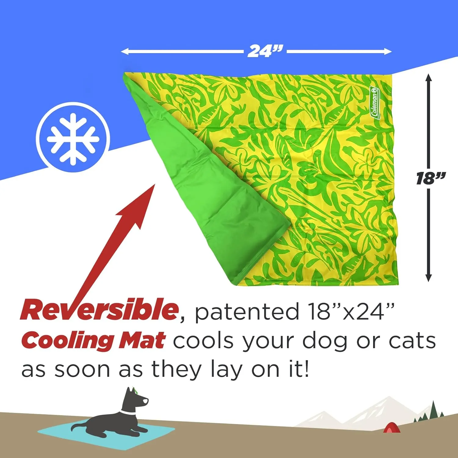 Coleman Small Green Botanical Pattern Reversible Cooling Mat  18 x 24