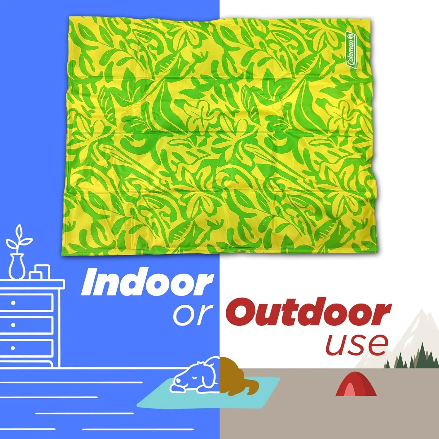 Coleman Small Green Botanical Pattern Reversible Cooling Mat  18 x 24