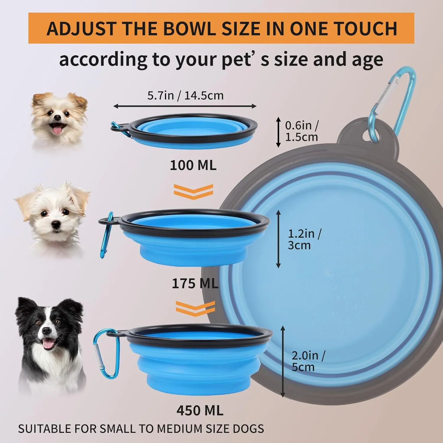 Collapsible Dog Bowls for Travel 2 Pack Dog Portable Water Bowl for Dogs Cats Foldable Feeding Watering Dish for Traveling Camping Walking with 2 Carabiners (Blue Green)