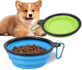 Collapsible Dog Bowls for Travel 2 Pack Dog Portable Water Bowl for Dogs Cats Foldable Feeding Watering Dish for Traveling Camping Walking with 2 Carabiners (Blue Green)