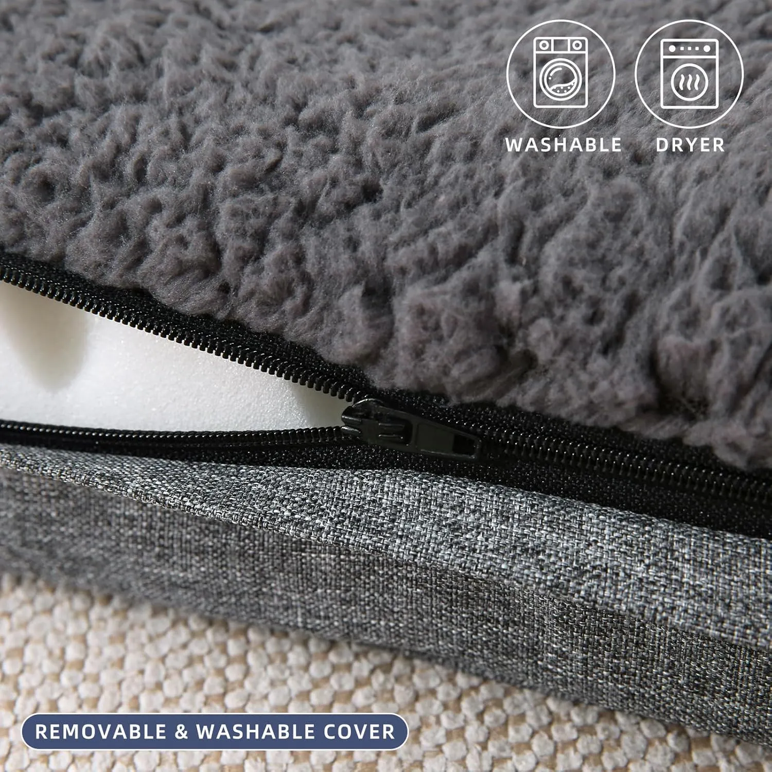 DaysU Large Dog Bed for Large Dogs, Orthopedic Dog Beds with Removable Washable Cover, Egg Crate Foam Pet Bed Mat, Dark Grey, Suitable for Dogs Up to 65 Ibs, 36x27x3in