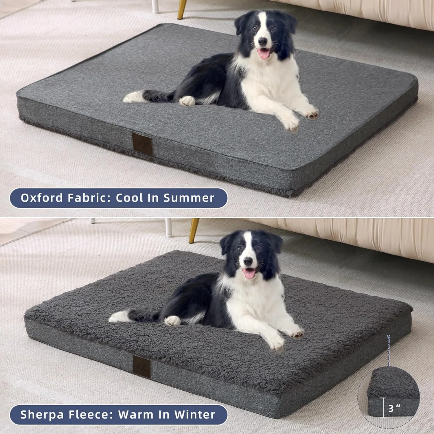 DaysU Large Dog Bed for Large Dogs, Orthopedic Dog Beds with Removable Washable Cover, Egg Crate Foam Pet Bed Mat, Dark Grey, Suitable for Dogs Up to 65 Ibs, 36x27x3in