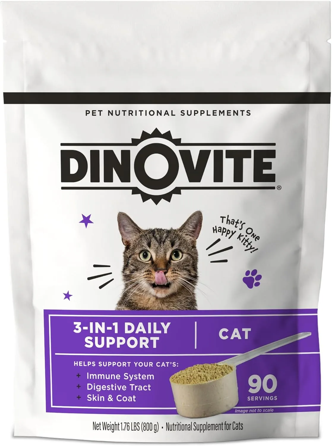 Dinovite for Cats Supplement - Immune   Digestive, Skin   Coat Support, Vitamins, Minerals, Omega 3, Enzymes, Probiotics. Reduces Shedding, Dry Skin, Itching, Stinking, Bald Spots, Seasonal Issues