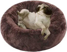 Dog & Cat Bed, 20in Anti-Anxiety Fluffy Plush Faux Fur Round Pet Bed for Indoor Cats, Non-Slip Washable With Thick Bottom (Coffee)