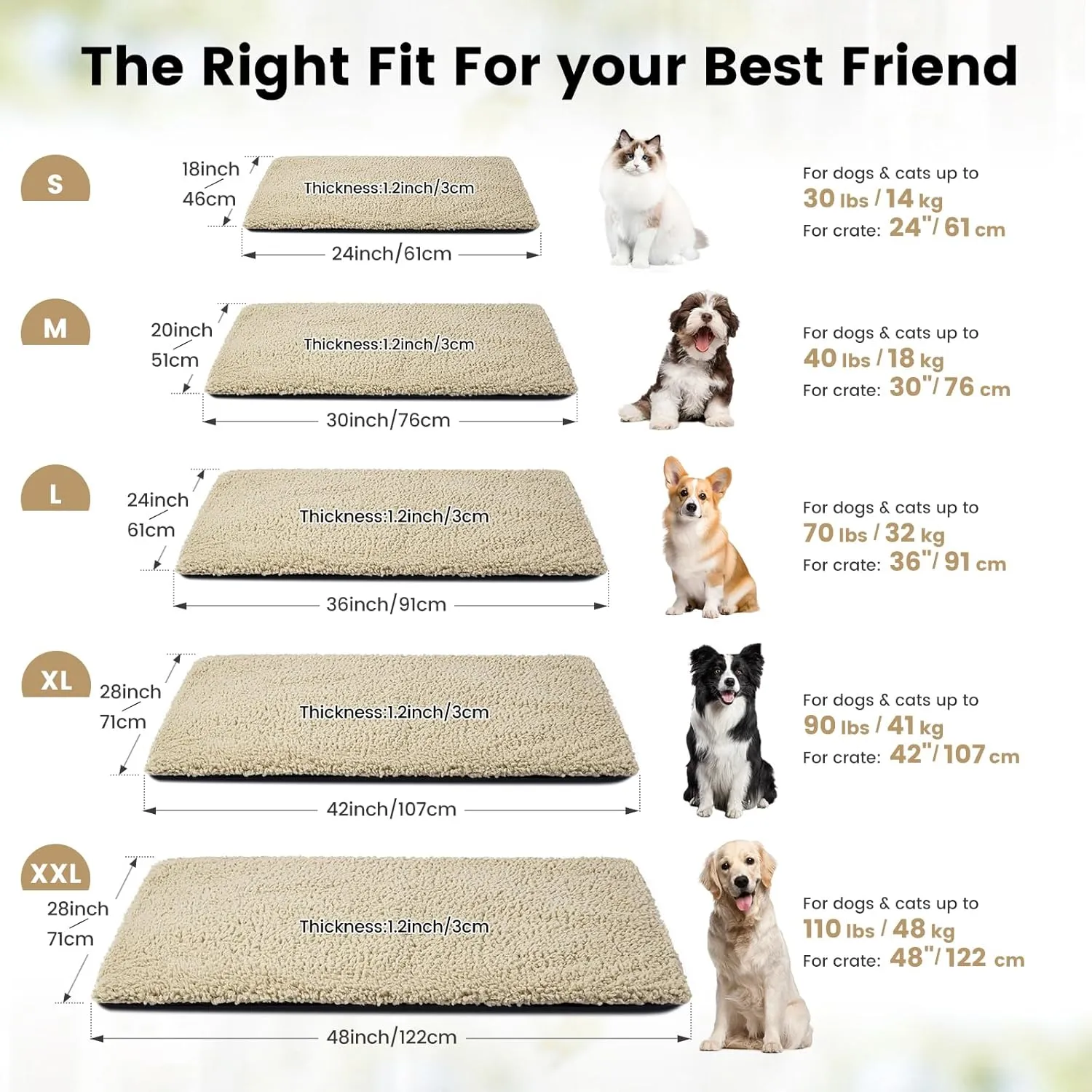 Dog Bed Mat Self Heating Pad for Medium Small Dogs, Dog House Bed Crate Pad for Sleeping Self Warming Pet Bed Puppy Blanket with Removable Washable Cover, Brown 36 Inches