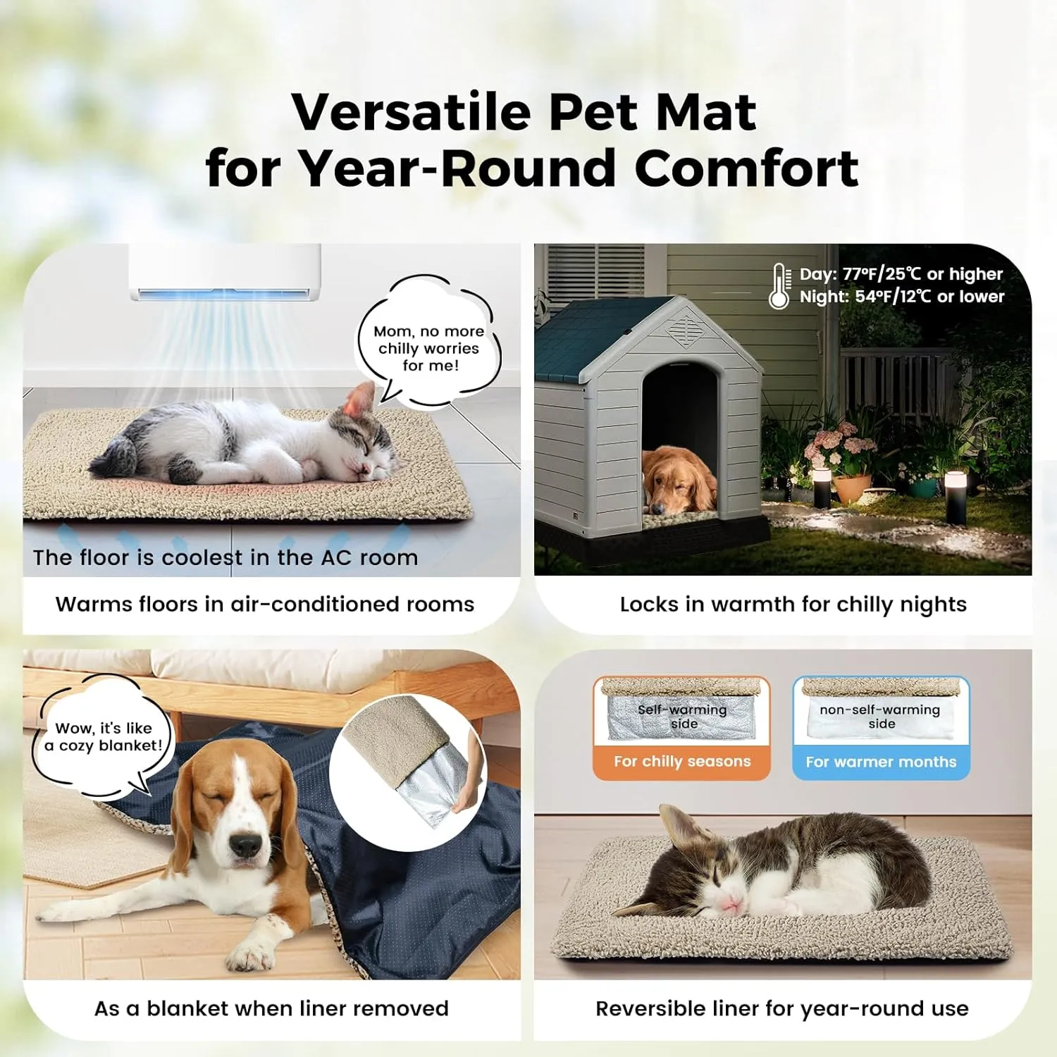 Dog Bed Mat Self Heating Pad for Medium Small Dogs, Dog House Bed Crate Pad for Sleeping Self Warming Pet Bed Puppy Blanket with Removable Washable Cover, Brown 36 Inches