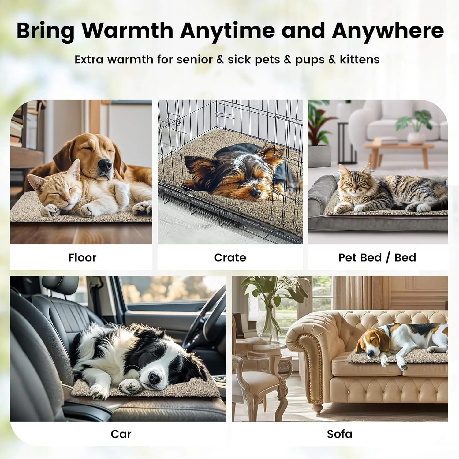 Dog Bed Mat Self Heating Pad for Medium Small Dogs, Dog House Bed Crate Pad for Sleeping Self Warming Pet Bed Puppy Blanket with Removable Washable Cover, Brown 36 Inches