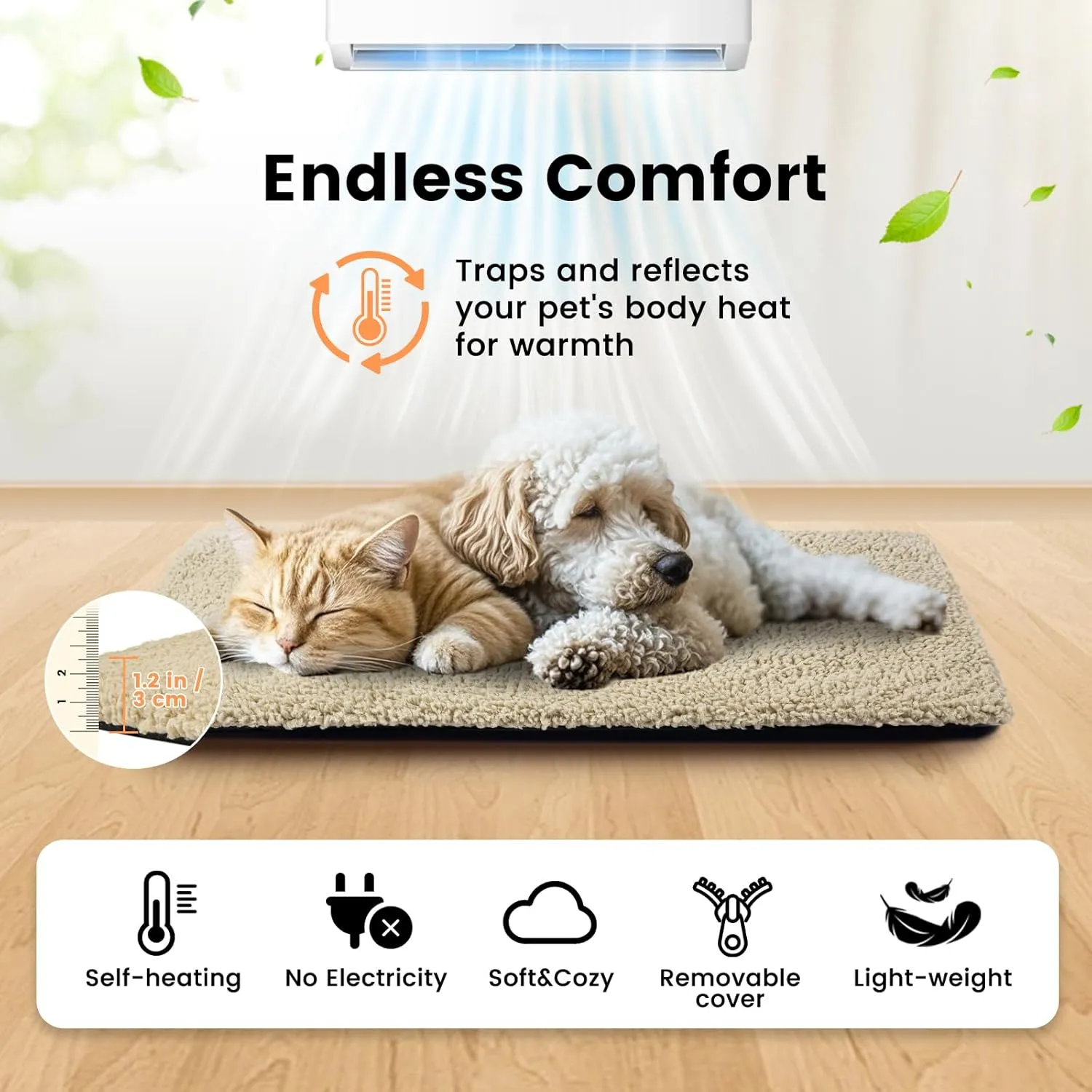 Dog Bed Mat Self Heating Pad for Medium Small Dogs, Dog House Bed Crate Pad for Sleeping Self Warming Pet Bed Puppy Blanket with Removable Washable Cover, Brown 36 Inches