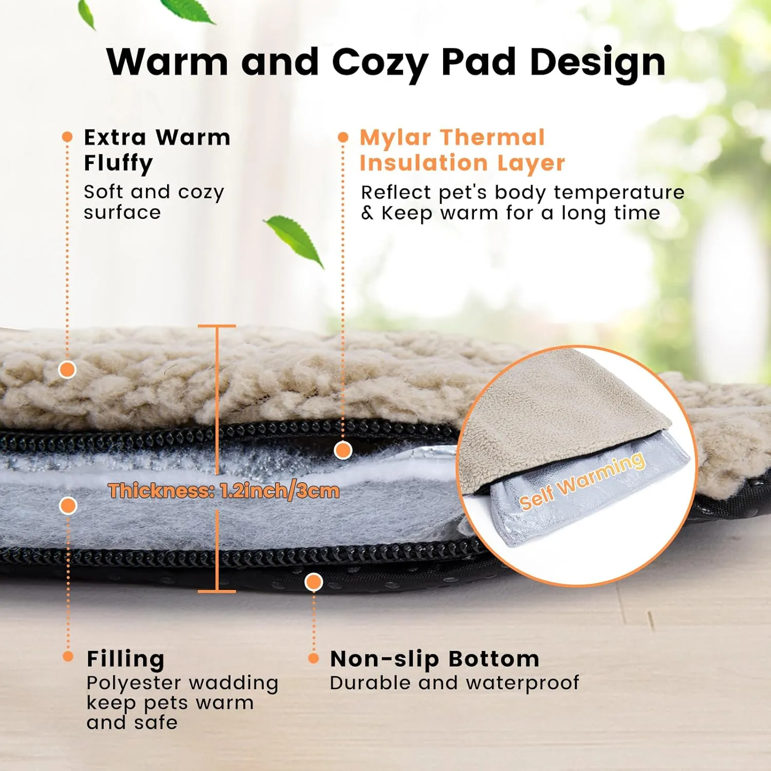Dog Bed Mat Self Heating Pad for Medium Small Dogs, Dog House Bed Crate Pad for Sleeping Self Warming Pet Bed Puppy Blanket with Removable Washable Cover, Brown 36 Inches