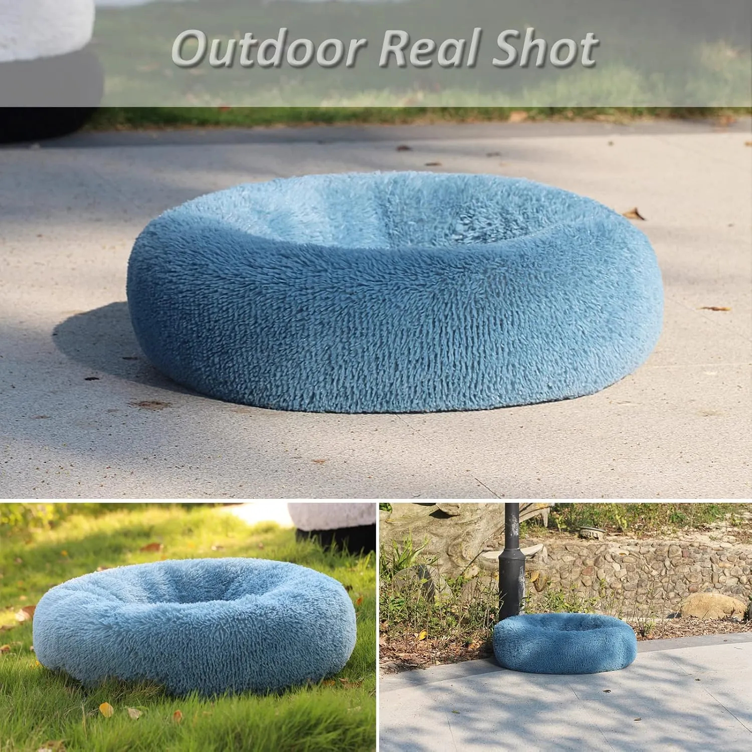 Dog Beds for Medium Dogs Washable Calming Fluffy and Soft Pet Bed with Anti Anxiety Faux Fur Round Medium Sized Pet Bed,Blue