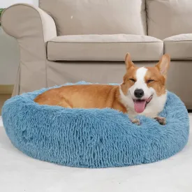Dog Beds for Medium Dogs Washable Calming Fluffy and Soft Pet Bed with Anti Anxiety Faux Fur Round Medium Sized Pet Bed,Blue