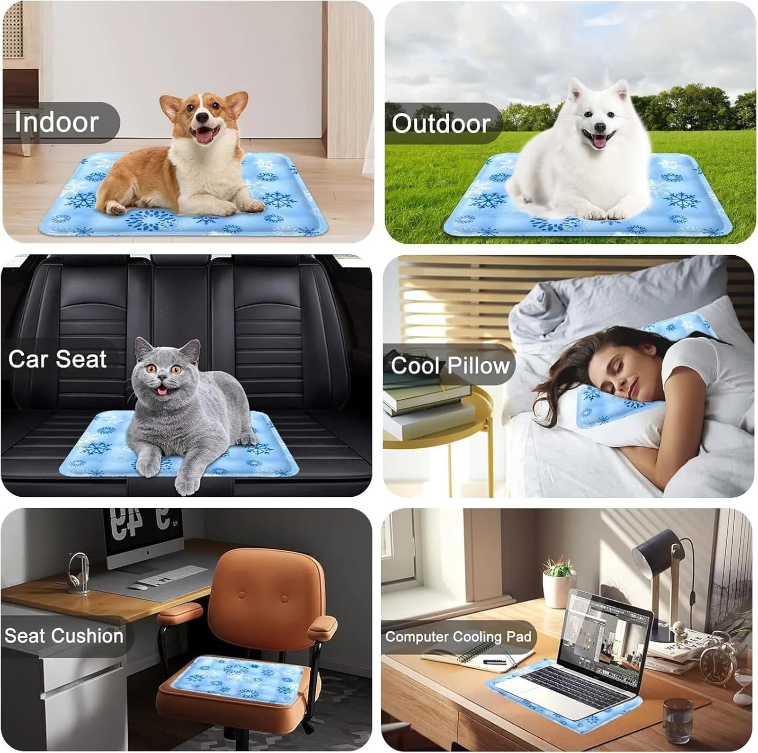 Dog Cooling Mat, Pressure Activated Pet Cooling Mat for Dogs & Cats - Portable Reversible Cold Gel Cooling Pad, Keep Pet Cool Without Electricity, Ideal for Home, Crate & Travel (Dark Blue, L)
