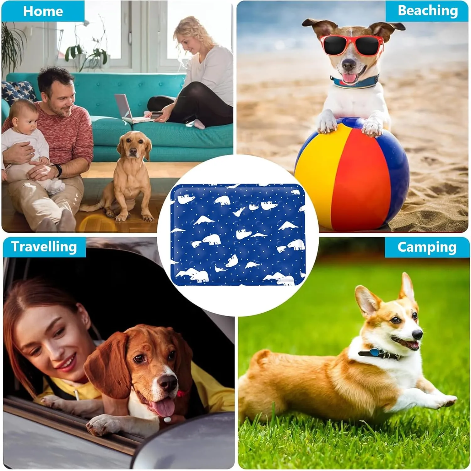 Dog Cooling Mat, Pressure Activated Pet Cooling Mat for Dogs & Cats - Portable Reversible Cold Gel Cooling Pad, Keep Pet Cool Without Electricity, Ideal for Home, Crate & Travel (Dark Blue, L)