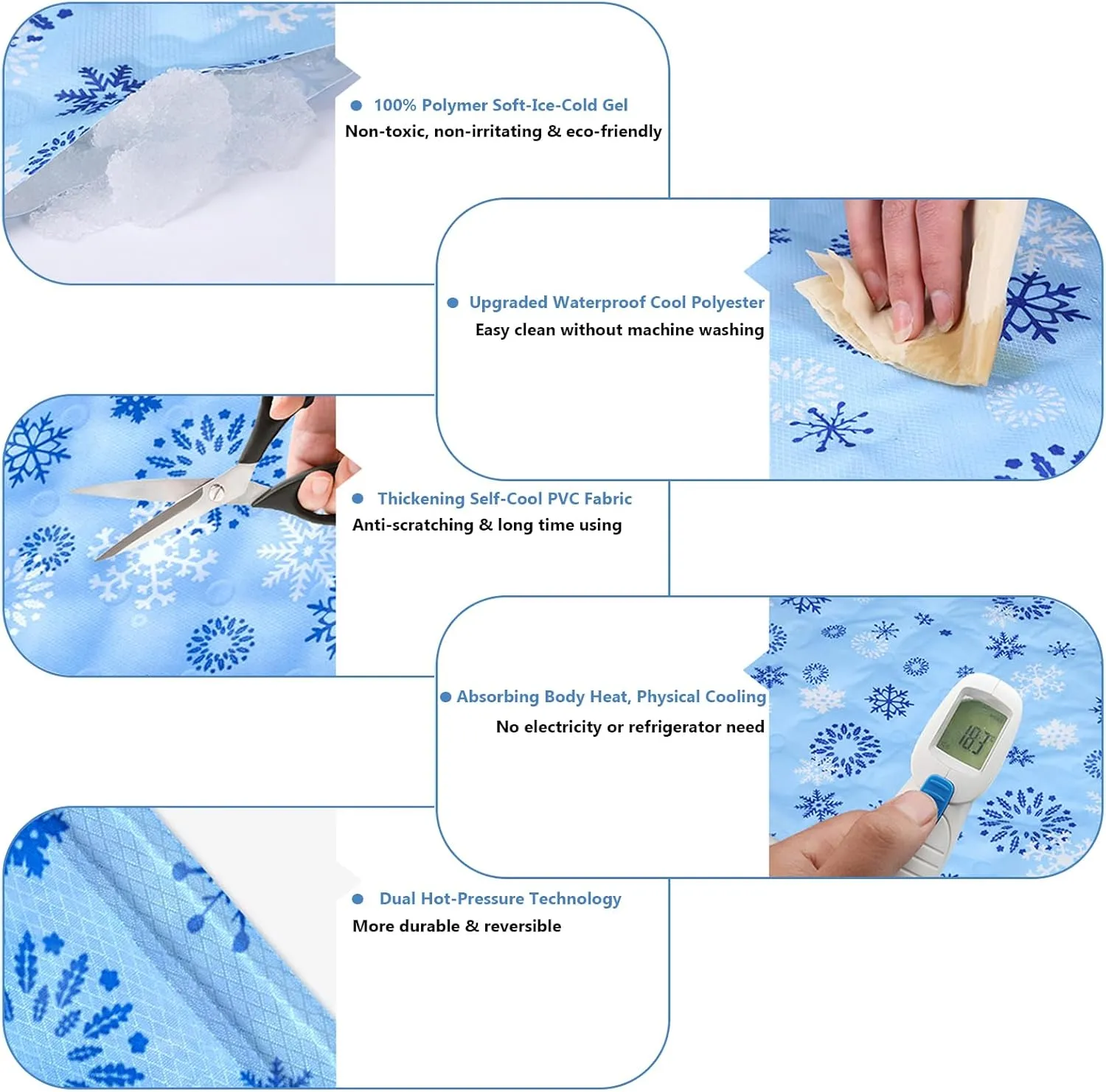 Dog Cooling Mat, Pressure Activated Pet Cooling Mat for Dogs & Cats - Portable Reversible Cold Gel Cooling Pad, Keep Pet Cool Without Electricity, Ideal for Home, Crate & Travel (Dark Blue, L)