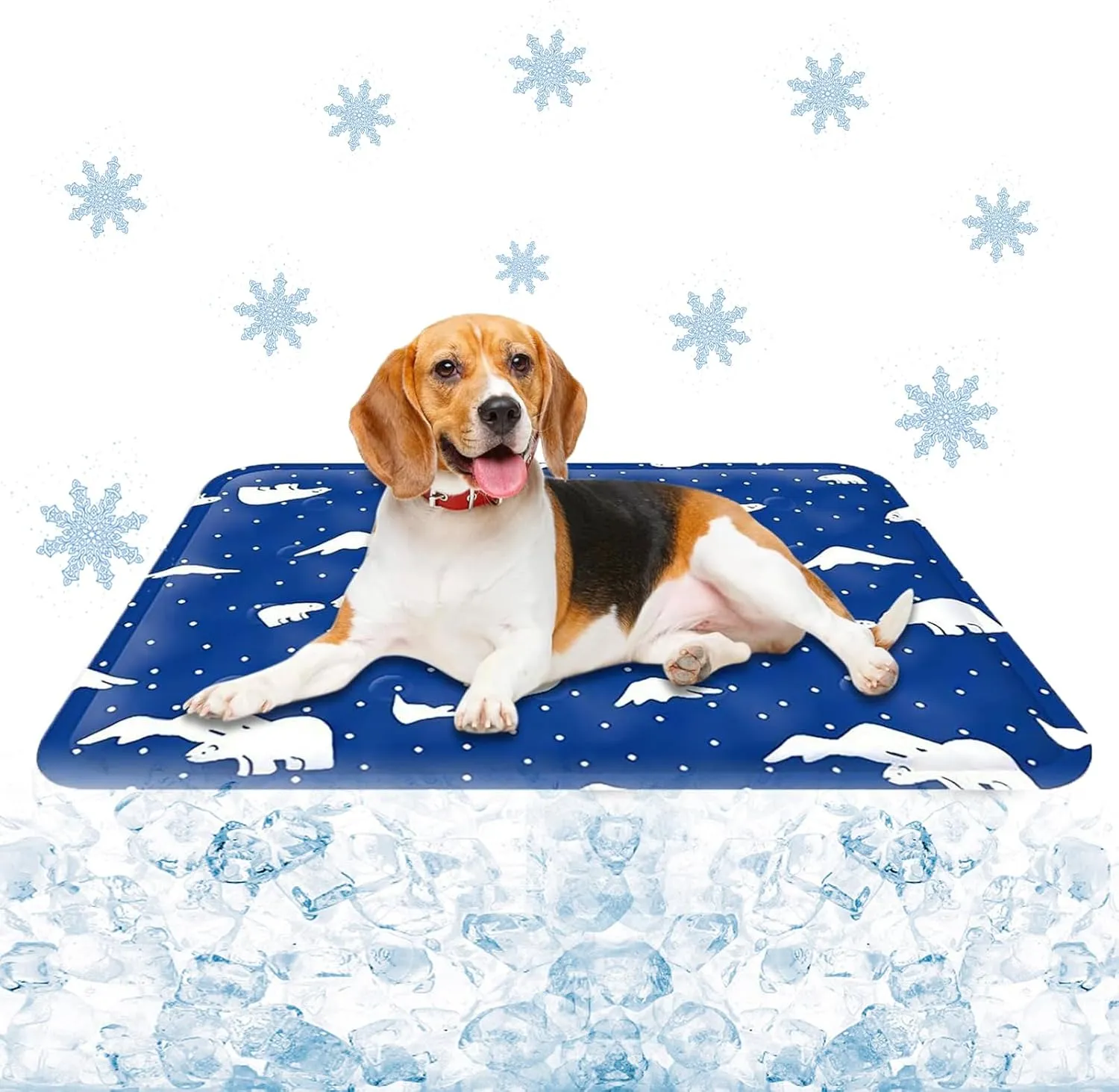 Dog Cooling Mat, Pressure Activated Pet Cooling Mat for Dogs & Cats - Portable Reversible Cold Gel Cooling Pad, Keep Pet Cool Without Electricity, Ideal for Home, Crate & Travel (Dark Blue, L)