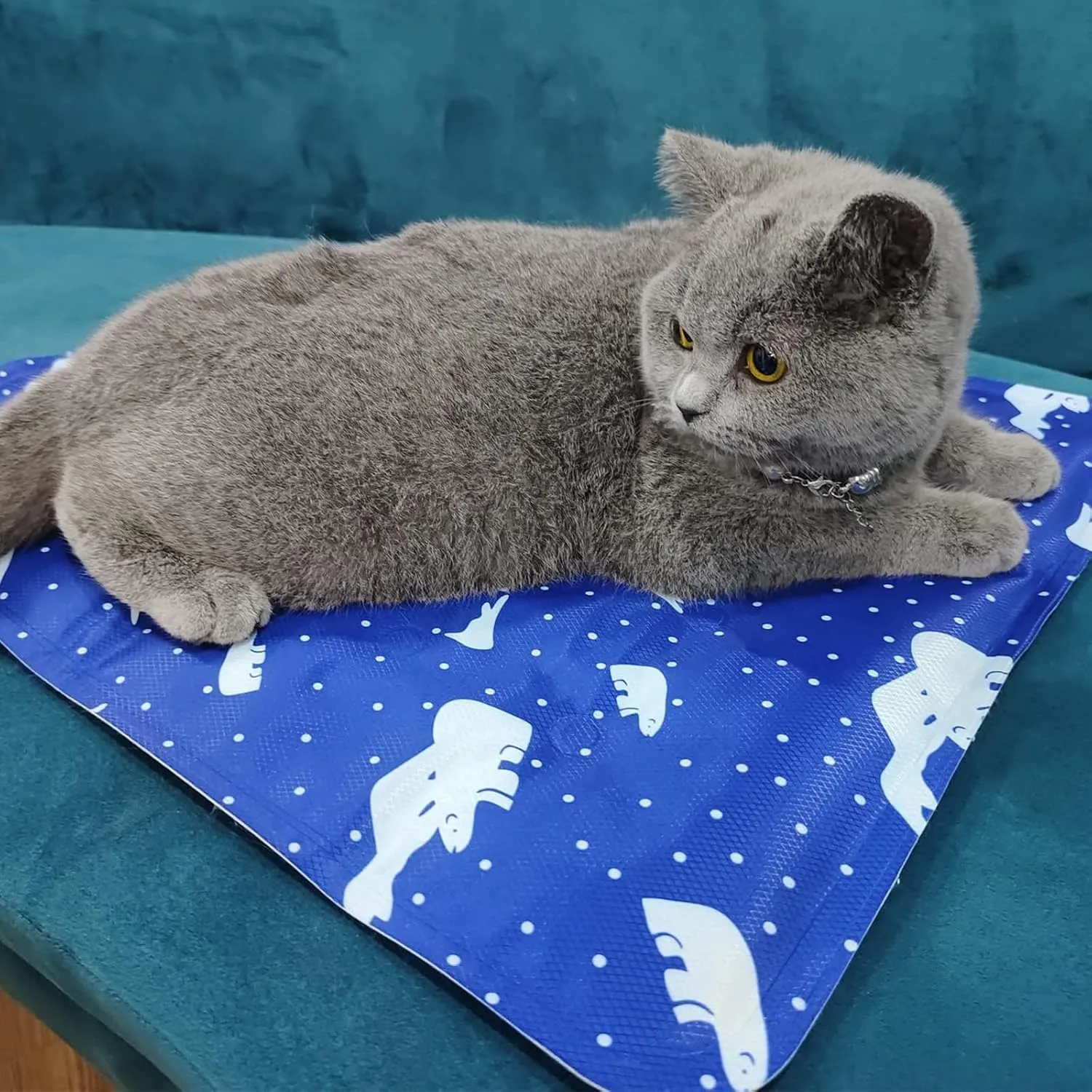 Dog Cooling Mat, Pressure Activated Pet Cooling Mat for Dogs & Cats - Portable Reversible Cold Gel Cooling Pad, Keep Pet Cool Without Electricity, Ideal for Home, Crate & Travel (Dark Blue, L)