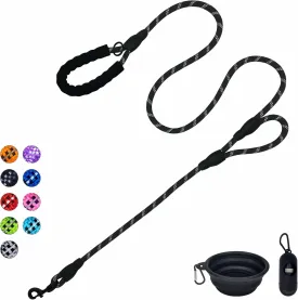 Dog Leash Heavy Duty 6ft, Double Handle Dog Leash with Padded Handle for Traffic Control, Reflective Rope Leashes for Large and Medium Dogs Control Safety Training at Night (Black)