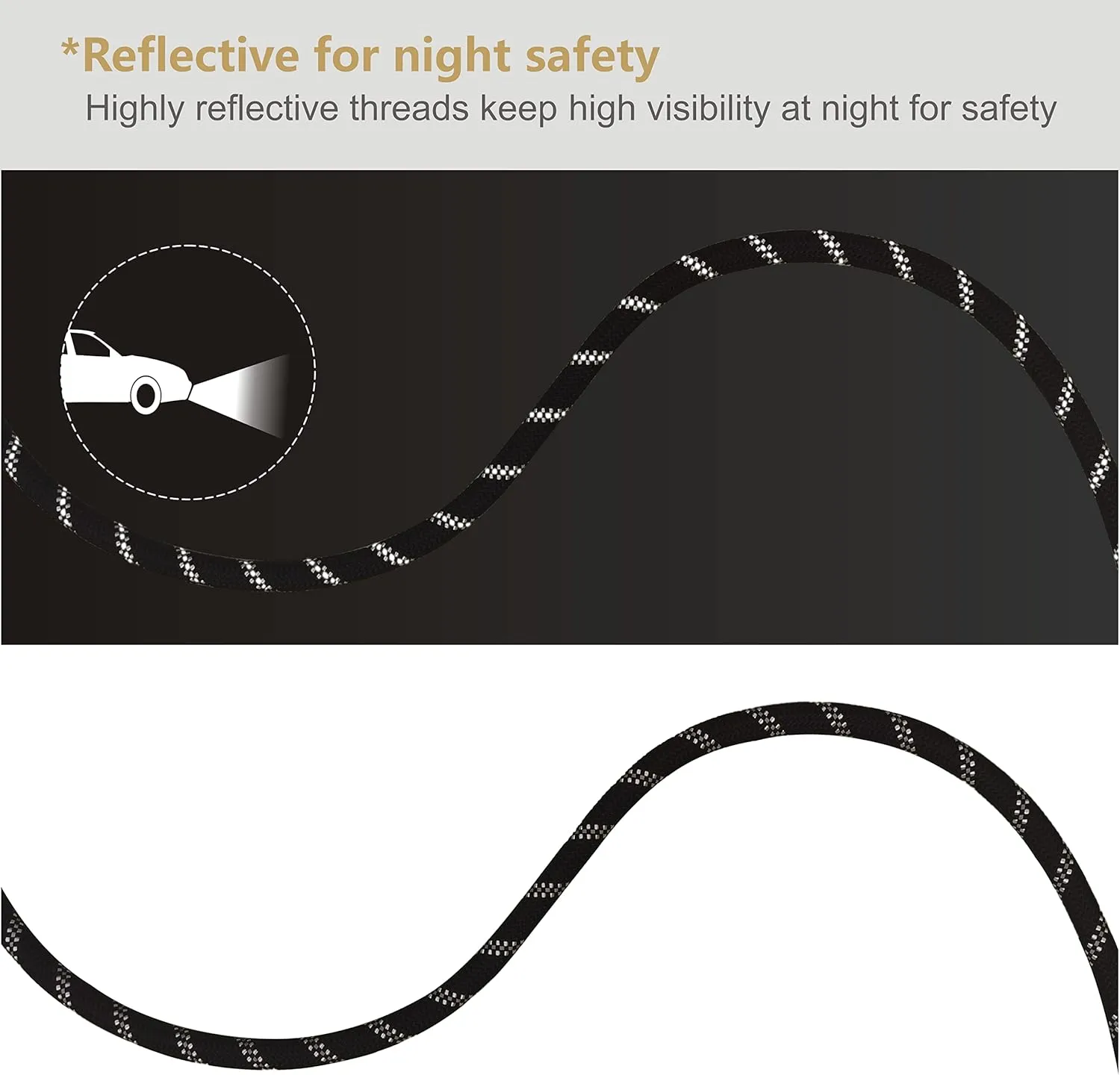 Dog Leash Heavy Duty 6ft, Double Handle Dog Leash with Padded Handle for Traffic Control, Reflective Rope Leashes for Large and Medium Dogs Control Safety Training at Night (Black)