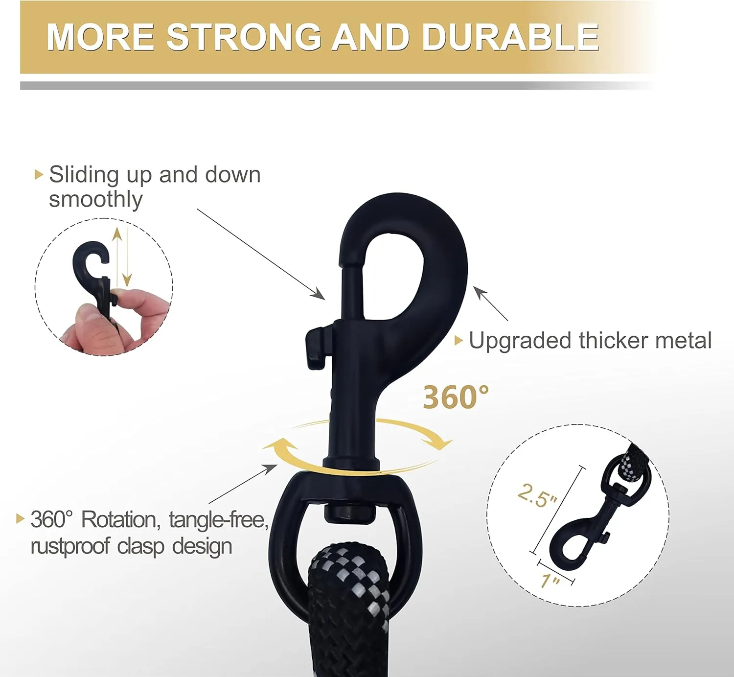Dog Leash Heavy Duty 6ft, Double Handle Dog Leash with Padded Handle for Traffic Control, Reflective Rope Leashes for Large and Medium Dogs Control Safety Training at Night (Black)