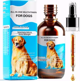 Dog Multivitamin Liquid, Dog Multivitamin Drops Supplements with Glucosamine & Probiotics, Pet Vitamins for Heart Health, Bones, Joint, Skin & Coat, Bladder, Immune System Support, All Ages & Breeds