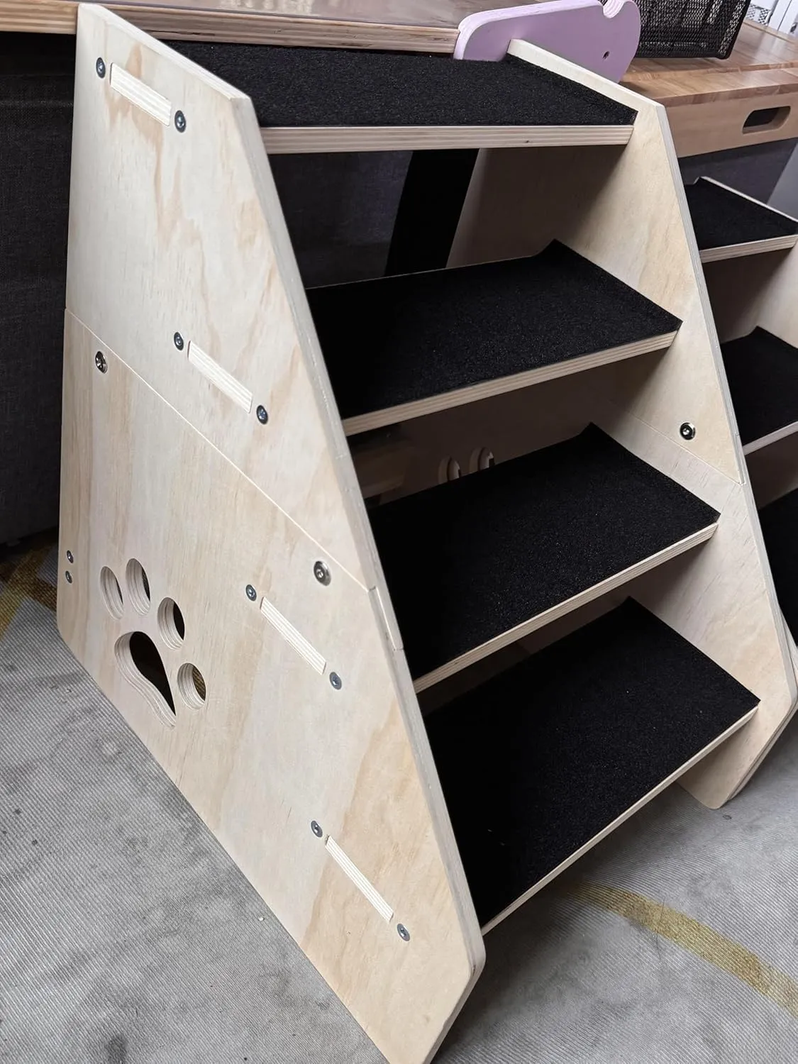 Dog Stairs, Wooden 4-Step Dog Ramp for Small Medium Older Cat, Puppy Essentials Pet Step Ladder for High Bed Couch Car