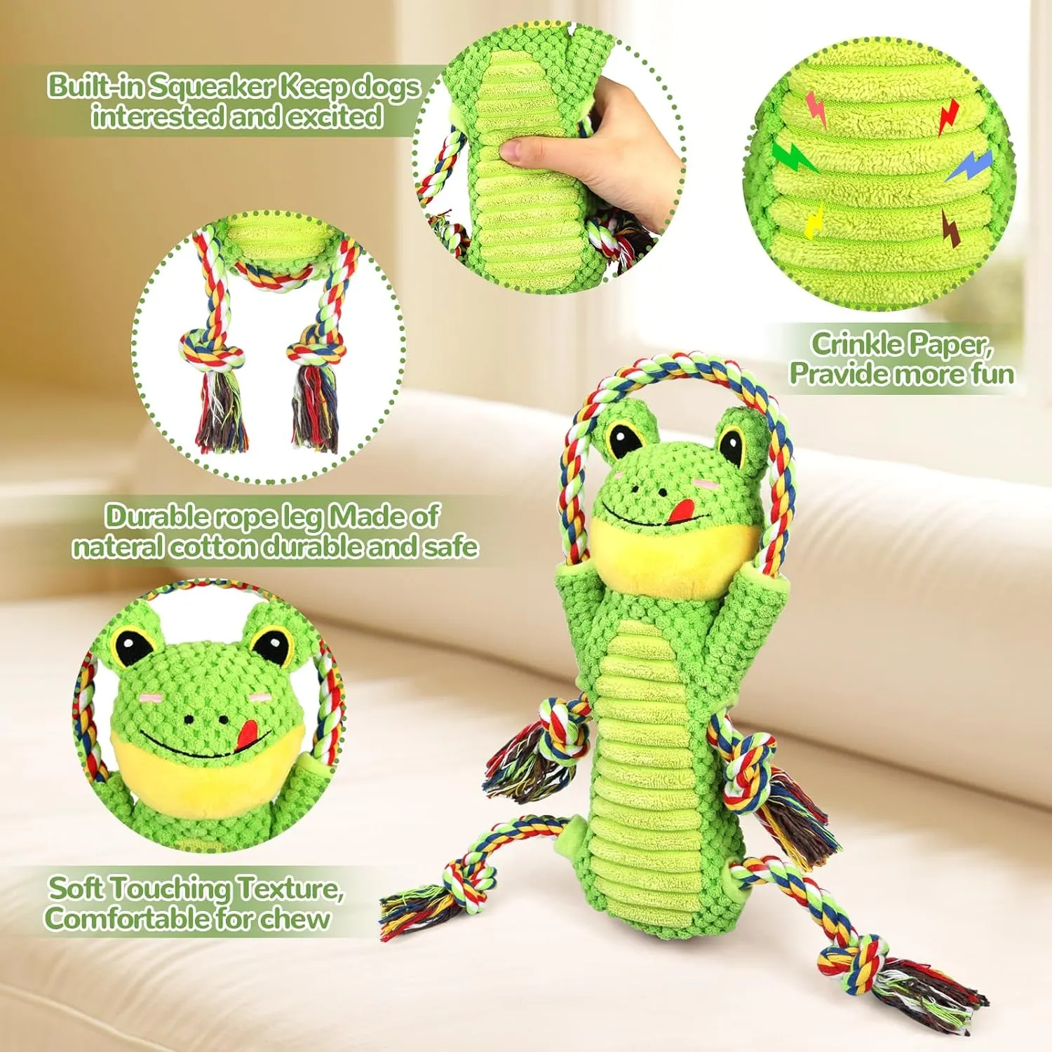 Dog Toys Plush Pet Toy with Crinkle Paper and Ropes, Puppy Toys Interactive Dog Chew Toy for Small, Medium, and Large Dogs