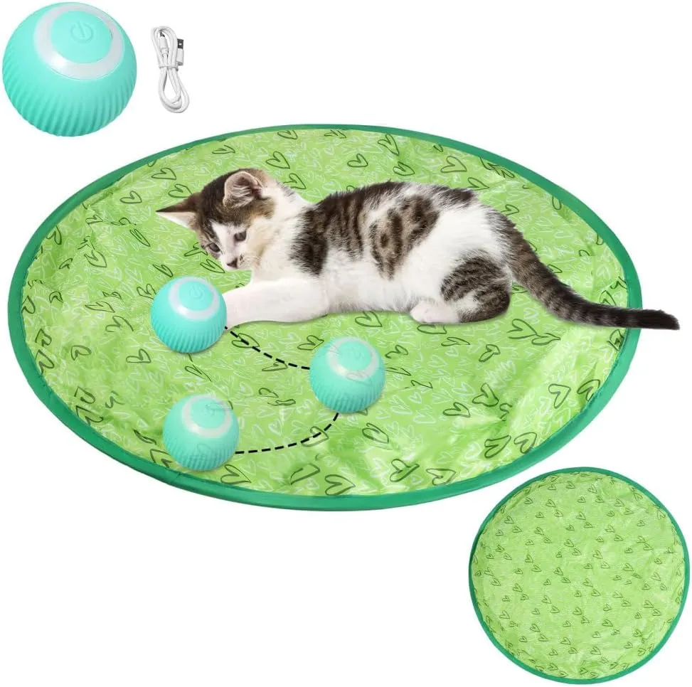 DONGKER Smart Interactive Cat Toy Ball with Cat Play Mat,Electronic Concealed Motion Cat Rolling Balls for Indoor Cats Kitten