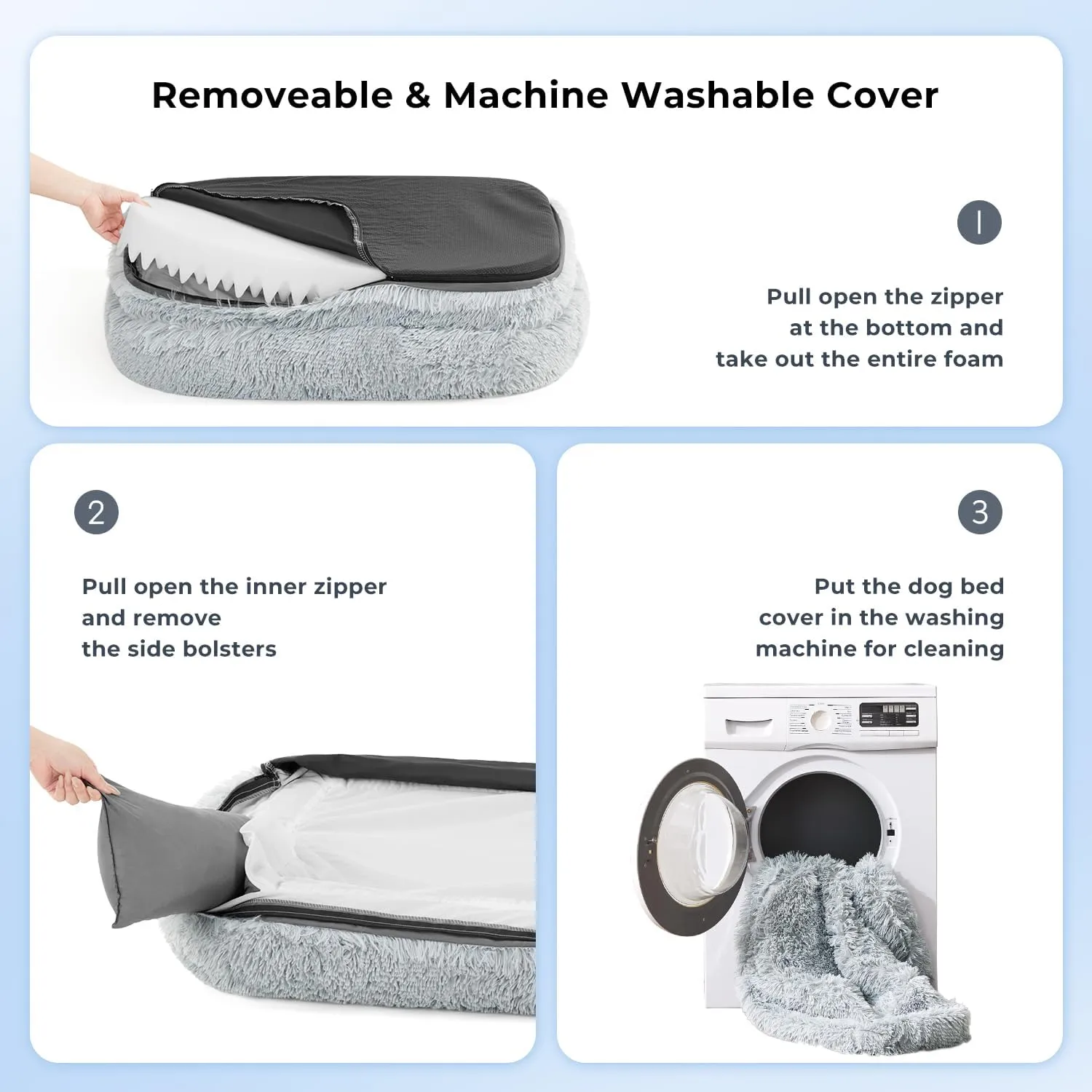 Donut Dog Beds for Small Dogs - Calming Puppy Bed with Fluffy Faux Fur, Waterproof Pet Sofa Bed with Supportive Egg Foam, Cat Bed with Washable Removable Cover and Nonskid Bottom, Grey