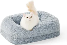 Donut Dog Beds for Small Dogs - Calming Puppy Bed with Fluffy Faux Fur, Waterproof Pet Sofa Bed with Supportive Egg Foam, Cat Bed with Washable Removable Cover and Nonskid Bottom, Grey