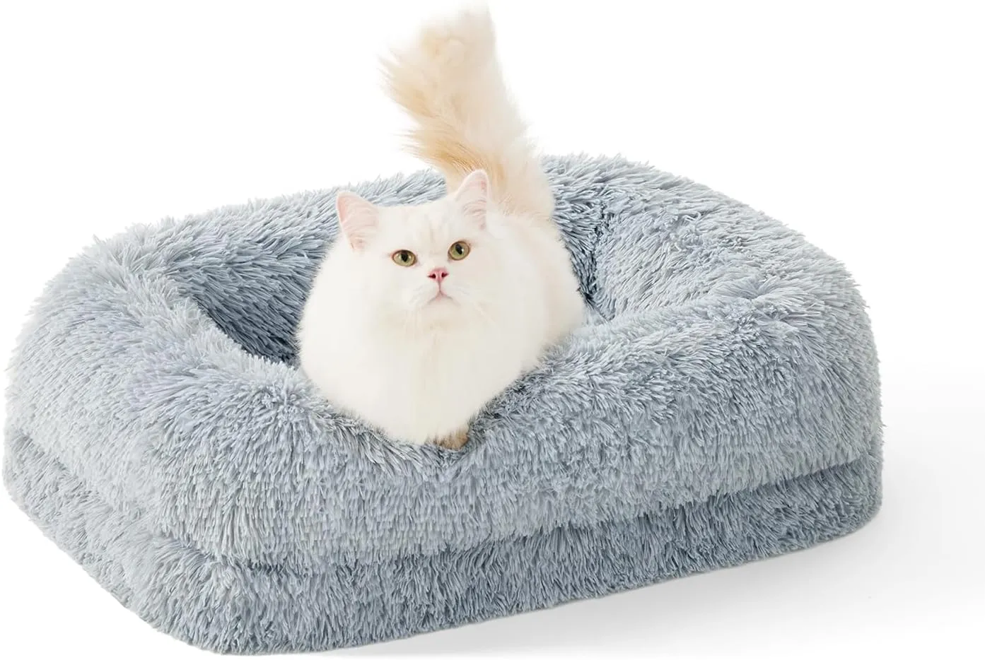Donut Dog Beds for Small Dogs - Calming Puppy Bed with Fluffy Faux Fur, Waterproof Pet Sofa Bed with Supportive Egg Foam, Cat Bed with Washable Removable Cover and Nonskid Bottom, Grey