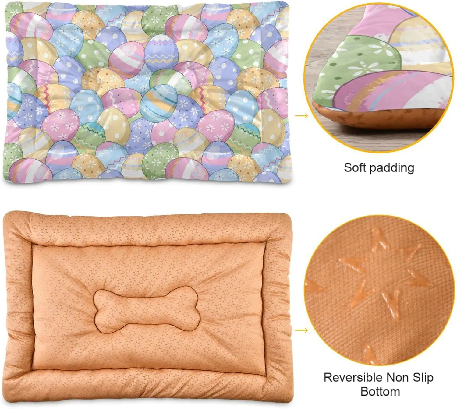 Easter Eggs Dog Bed Cat BES Soft Washable Pet Crate Mat Non Slip Comfortable Dog Kennel Crate Mat for Medium Large Small Dogs Cats, 24 x 36 Inch