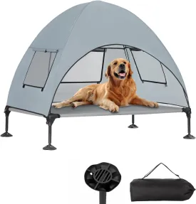 Elevated Outdoor Dog Bed with Canopy, Cooling Raised Pet Cot Bed with Removable Shade, Portable Pet Bed Cot with 360 Adjustable & Non-Slip Feet, Dog Tent Bed for Large Dogs Camping, Indoor & Outdoor