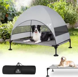 Elevated Outdoor Dog Bed with Canopy, Raised Dog Cot with Stable Adjustable Feet, Dog Camping Bed with Larger Shade, Lifted Dog Tent Bed with Canopy for Outside Camping, Backyard, Patio & Beach