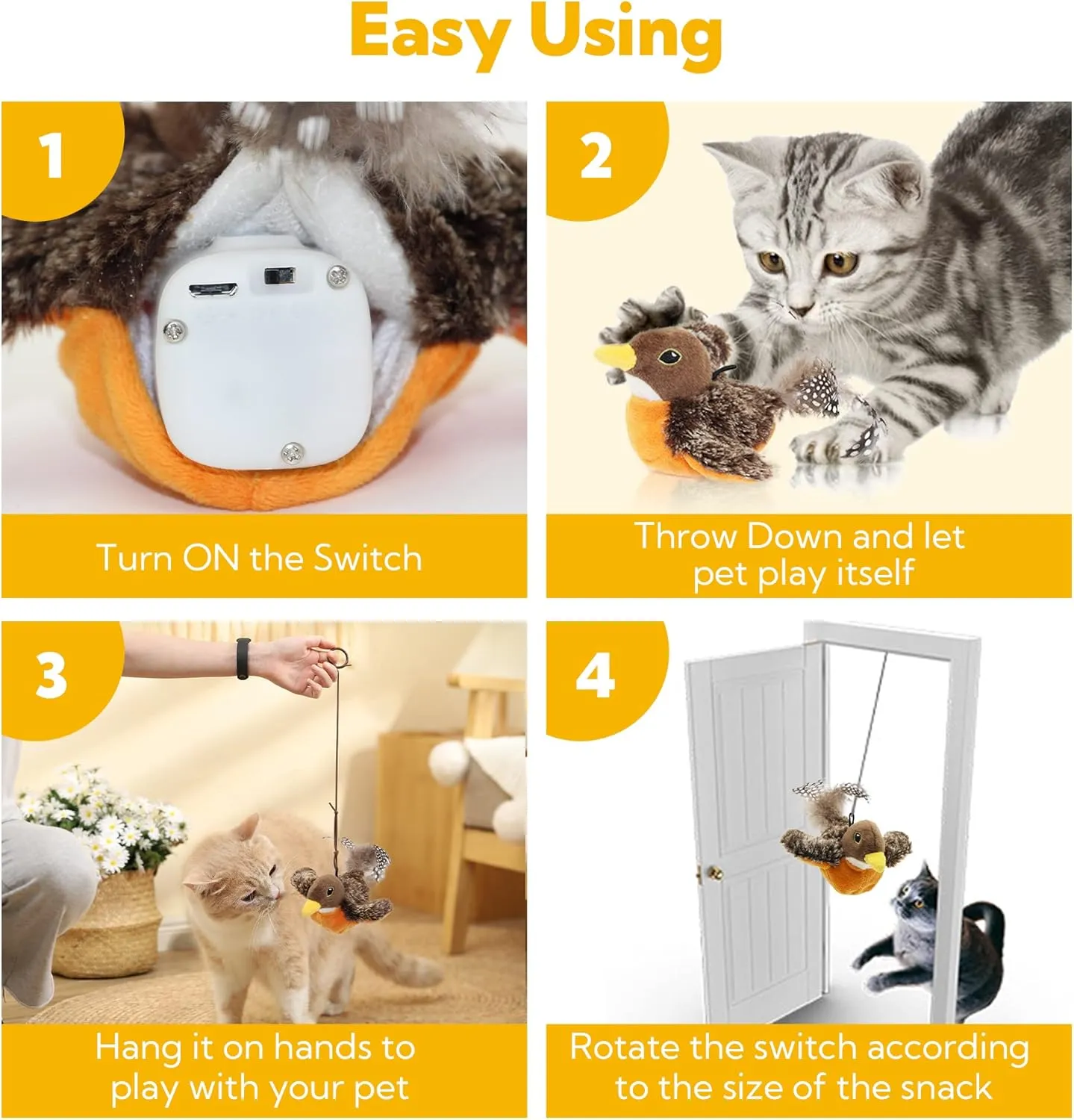 Flapping Bird Cat Toy, Motion Activated with Catnip, 3 Modes & USB Rechargeable, Machine Washable Interactive Toy for Indoor Cats