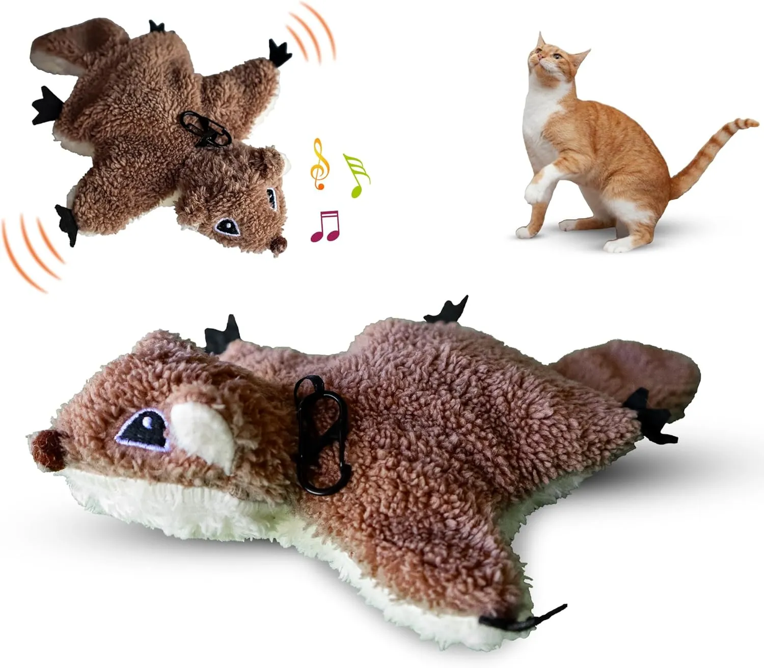 Flapping Squrriel Cat Toy | Rechargeable Touch Activated Interactive Cat Toys | 3-Speed Catnip Toys for All Breeds | Simulated Self-Play Chirping Bird Kitten Toys | Cats Kicker Toy Hangable One
