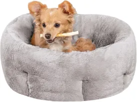 Furhaven 20" Round Self-Warming Pet Bed for Indoor Cats & Small Dogs, 100% Washable, For Pets Up to 20 lbs - Hi Lo Plush Luxe Faux Fur Cuddler - Gray, Small