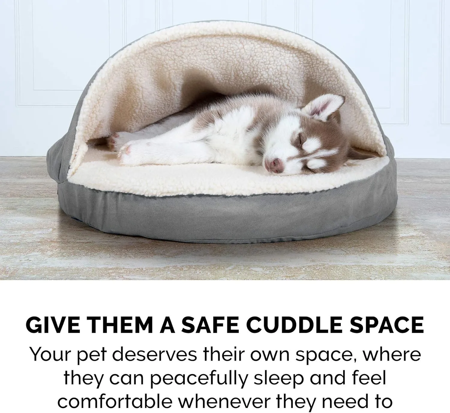 Furhaven 26" Round Orthopedic Dog Bed for Medium/Small Dogs w/ Removable Washable Cover, For Dogs Up to 30 lbs - Sherpa & Suede Snuggery - Gray, 26-inch