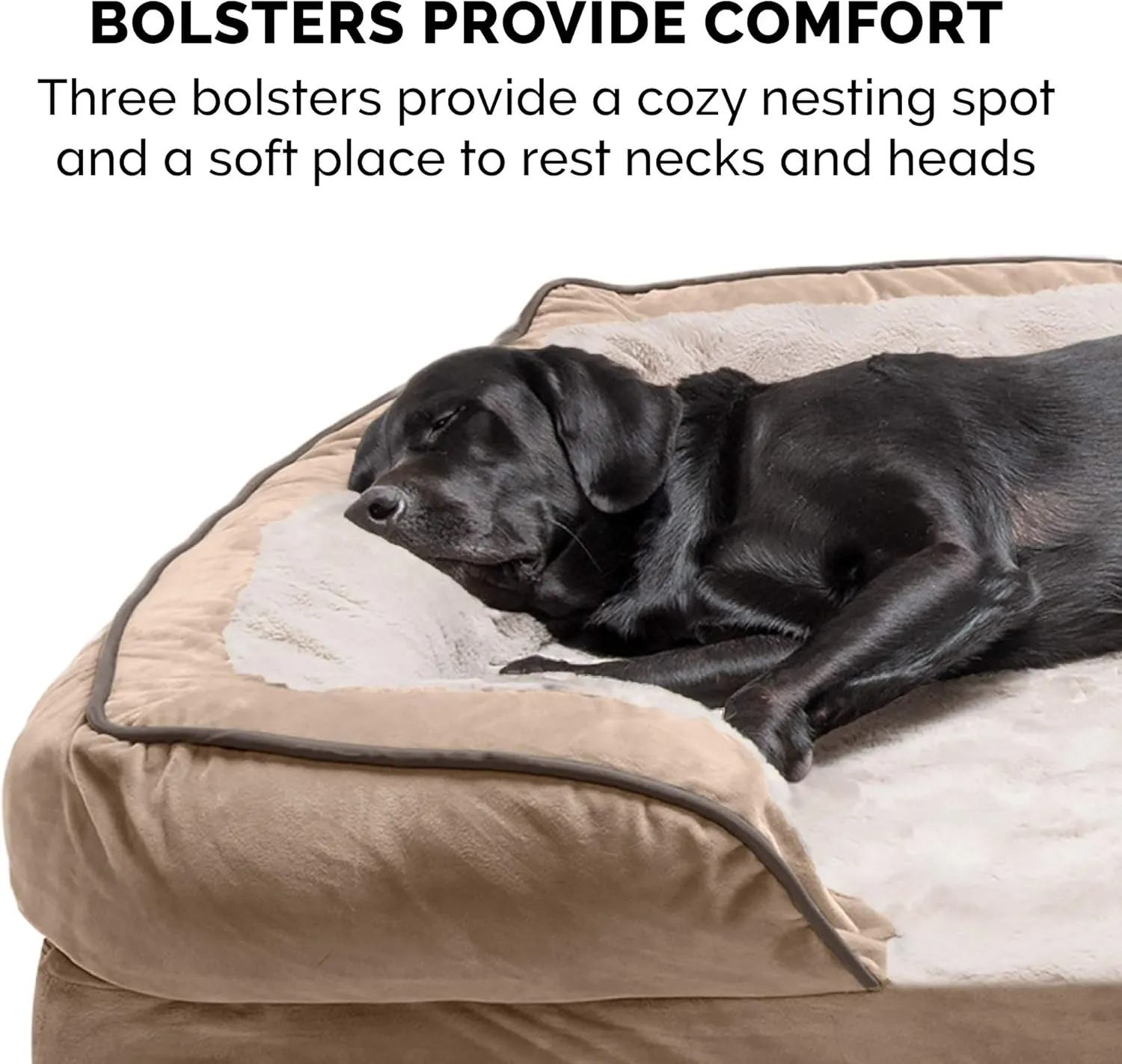 Furhaven Cooling Gel Dog Bed for Large Dogs w/ Removable Bolsters & Washable Cover, For Dogs Up to 95 lbs - Plush & Velvet Waves Perfect Comfort Sofa - Brownstone, Jumbo/XL