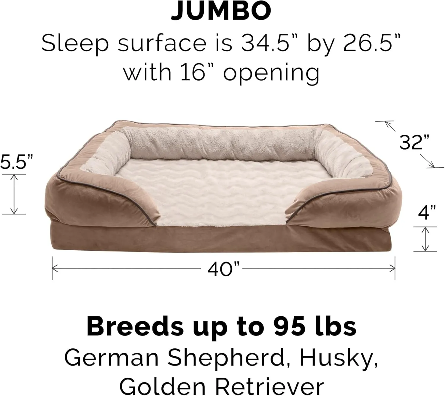 Furhaven Cooling Gel Dog Bed for Large Dogs w/ Removable Bolsters & Washable Cover, For Dogs Up to 95 lbs - Plush & Velvet Waves Perfect Comfort Sofa - Brownstone, Jumbo/XL