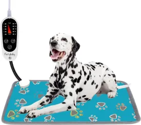 furrybaby Pet Heating Pad, Waterproof Dog Heating Pad Mat for Cat with 5 Level Timer and Temperature, Durable Anti-Bite Tube Indoor for Puppy Dog Cat (Green Paw, 24" X 16")