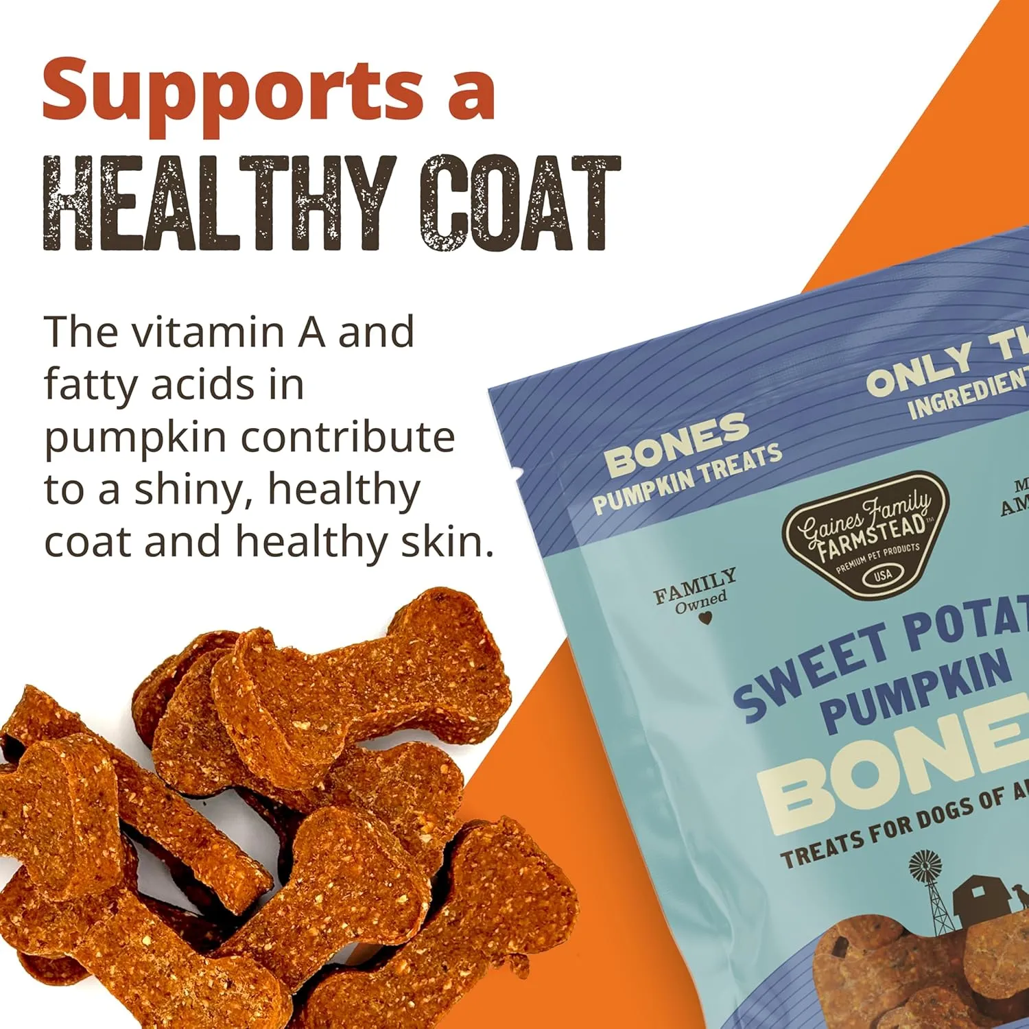 Gaines Family Farmstead Sweet Potato & Pumpkin Dog Bones  40 oz, Natural, Grain-Free Dog Treats for Digestive Health & Immunity  High-Fiber, Vitamin-Rich Chews for All Dogs, Made in USA