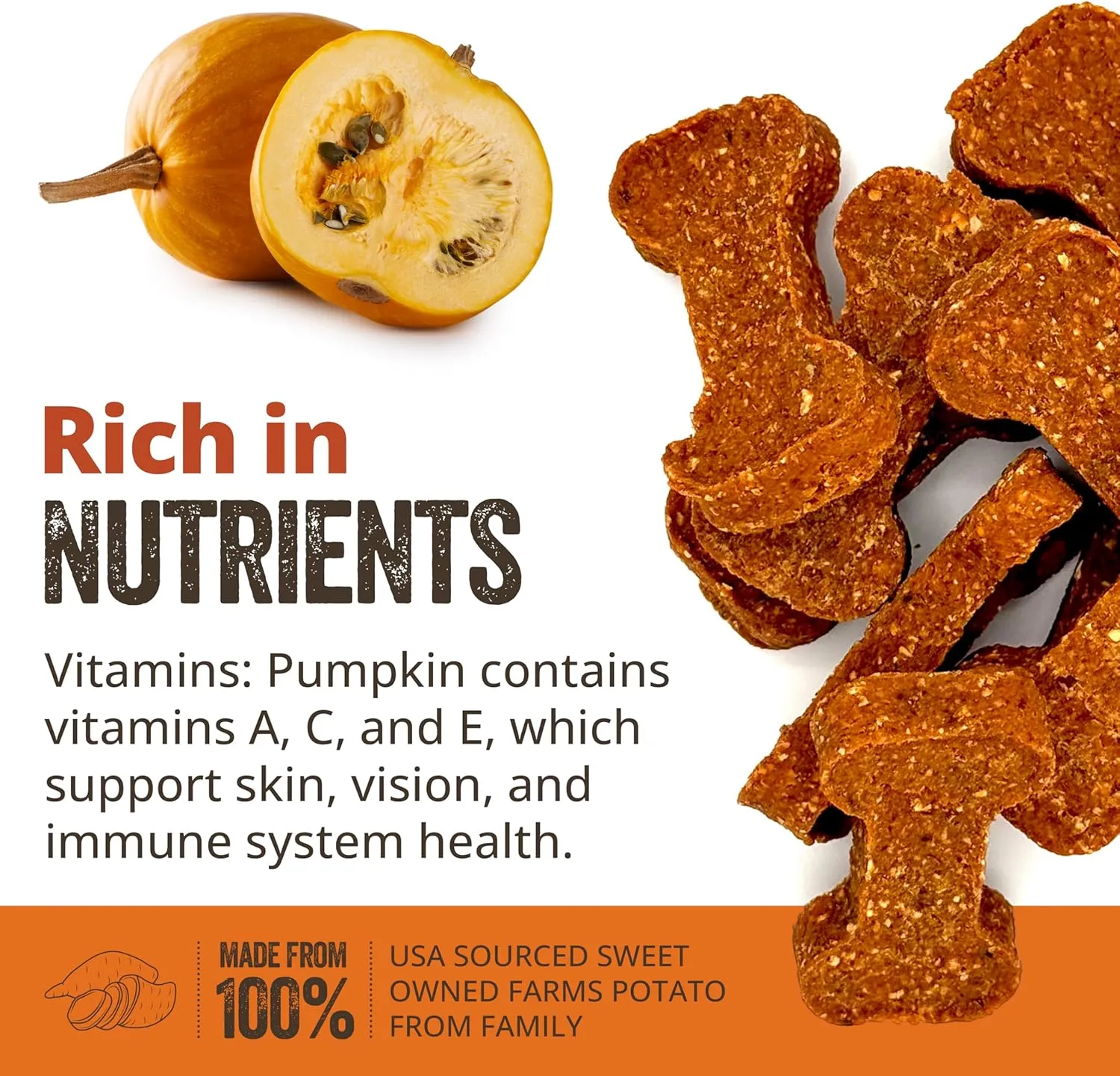 Gaines Family Farmstead Sweet Potato & Pumpkin Dog Bones  40 oz, Natural, Grain-Free Dog Treats for Digestive Health & Immunity  High-Fiber, Vitamin-Rich Chews for All Dogs, Made in USA
