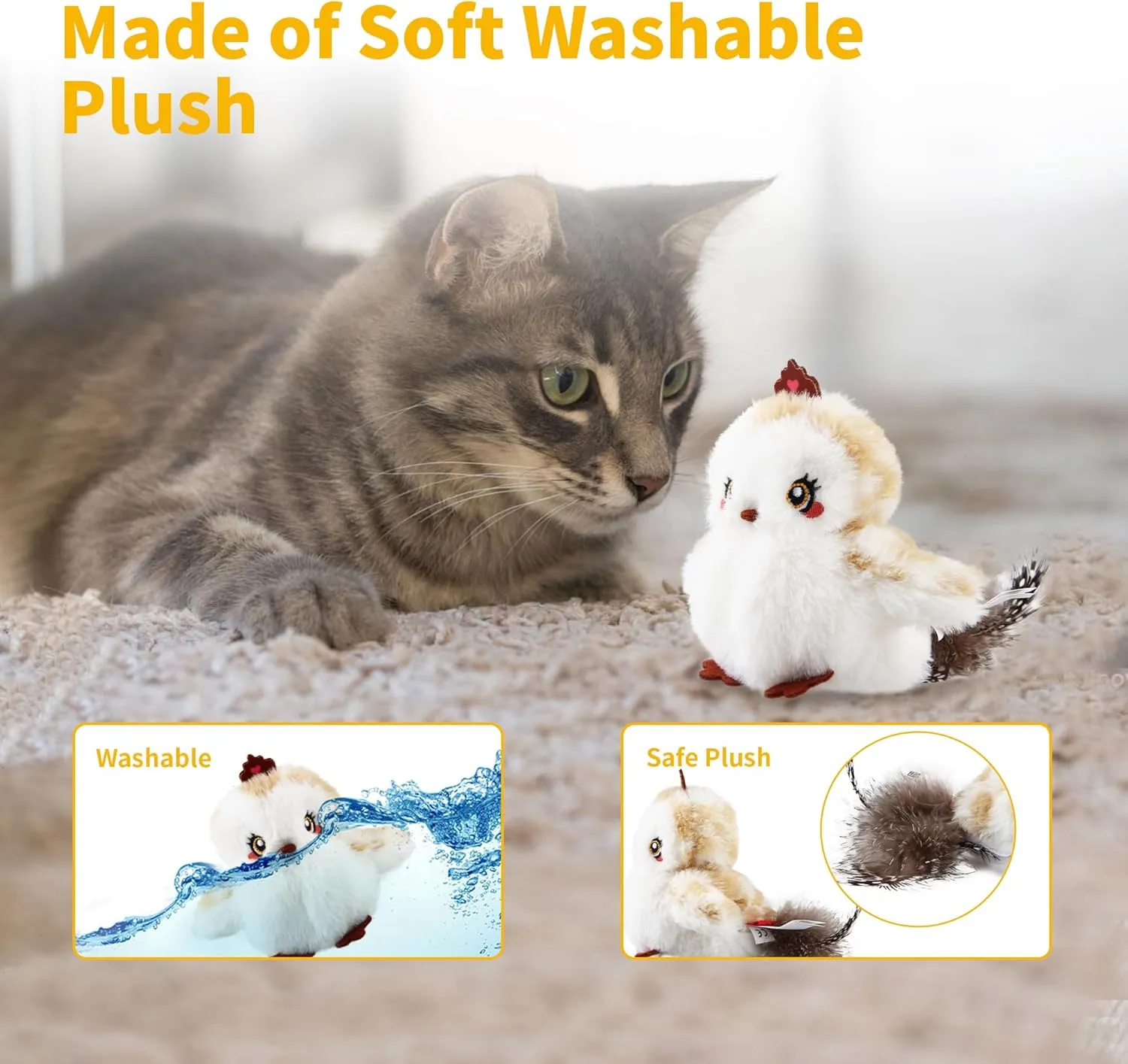 Gigwi Interactive Cat Toys for Indoor Cats, Flapping and Chirping Catnip Toys for Cat Exercise, Automatic Cat Toy with Beating Wings & Real Feather Tail, Rechargeable Cat Kicker Toy Princess