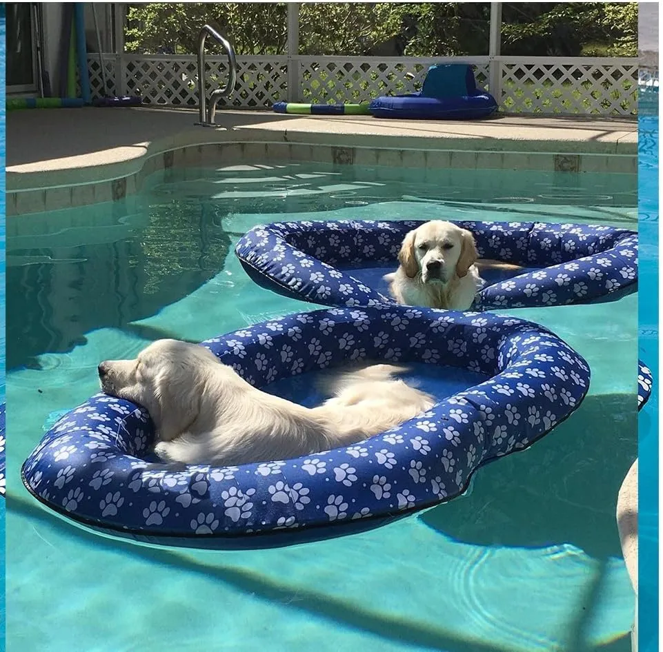 Ginkago Inflatable Pool Float for Adult Dogs and Puppies, Large Contemporary Modern Blue Pet Dog Swimming Pool Float Ride on Bathing