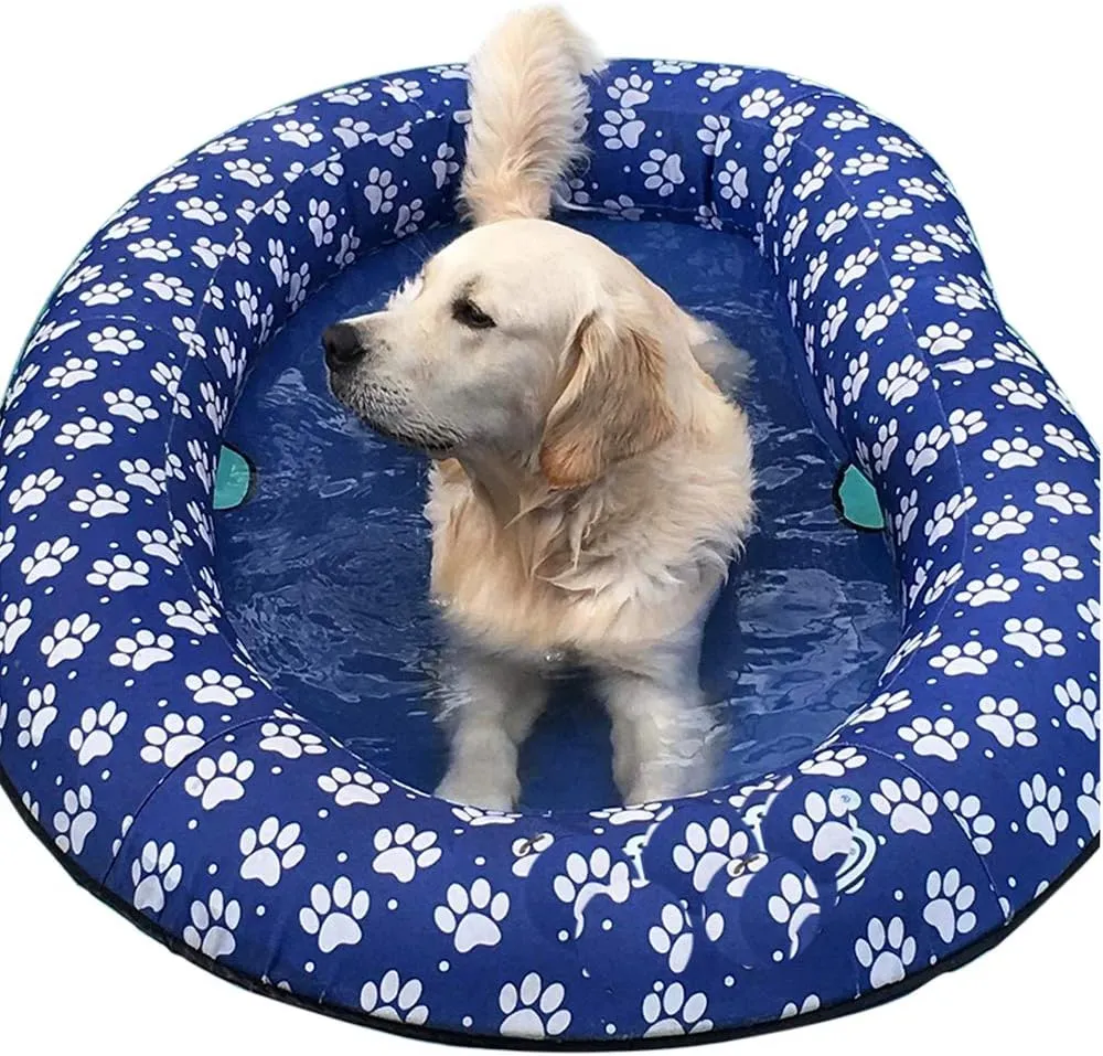 Ginkago Inflatable Pool Float for Adult Dogs and Puppies, Large Contemporary Modern Blue Pet Dog Swimming Pool Float Ride on Bathing
