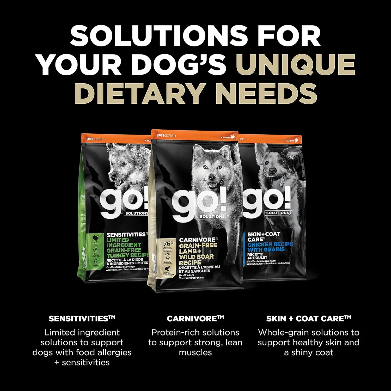 Go! Solutions Carnivore, Grain-Free, Protein Rich Dry Dog Food, Lamb and Wild Boar Recipe, 22 lb Bag