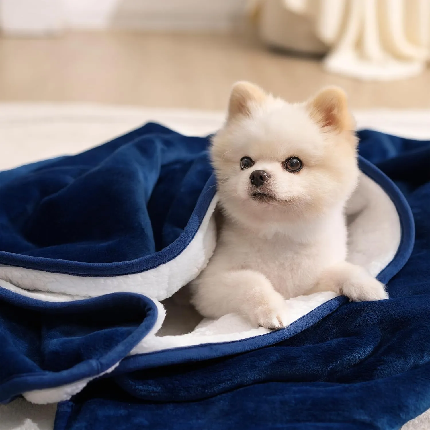 gogobunny Waterproof Bed Blanket, Reversible Sherpa Fleece Throw Blanket for Dog Puppy Cat, Furniture Cover Protects Bed Couch Sofa from Liquid Pee and Pet Fur (Navy Blue, 50x60 inches)