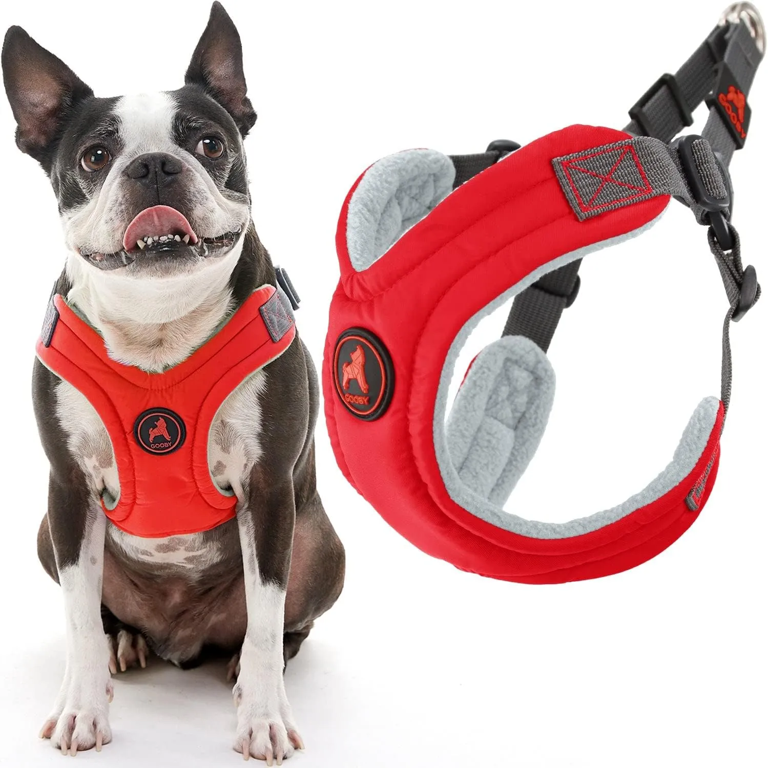 Gooby Escape Free Memory Foam Harness - Red, Large - No Pull Step-in Small Dog Harness with Four Point Adjustment - Perfect on The Go Dog Harness for Medium Dogs No Pull and Small Dogs